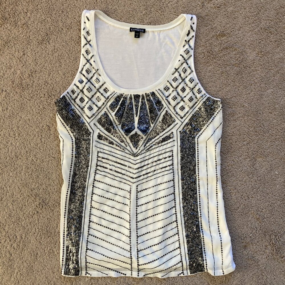 Express geometric sequin tank top size small